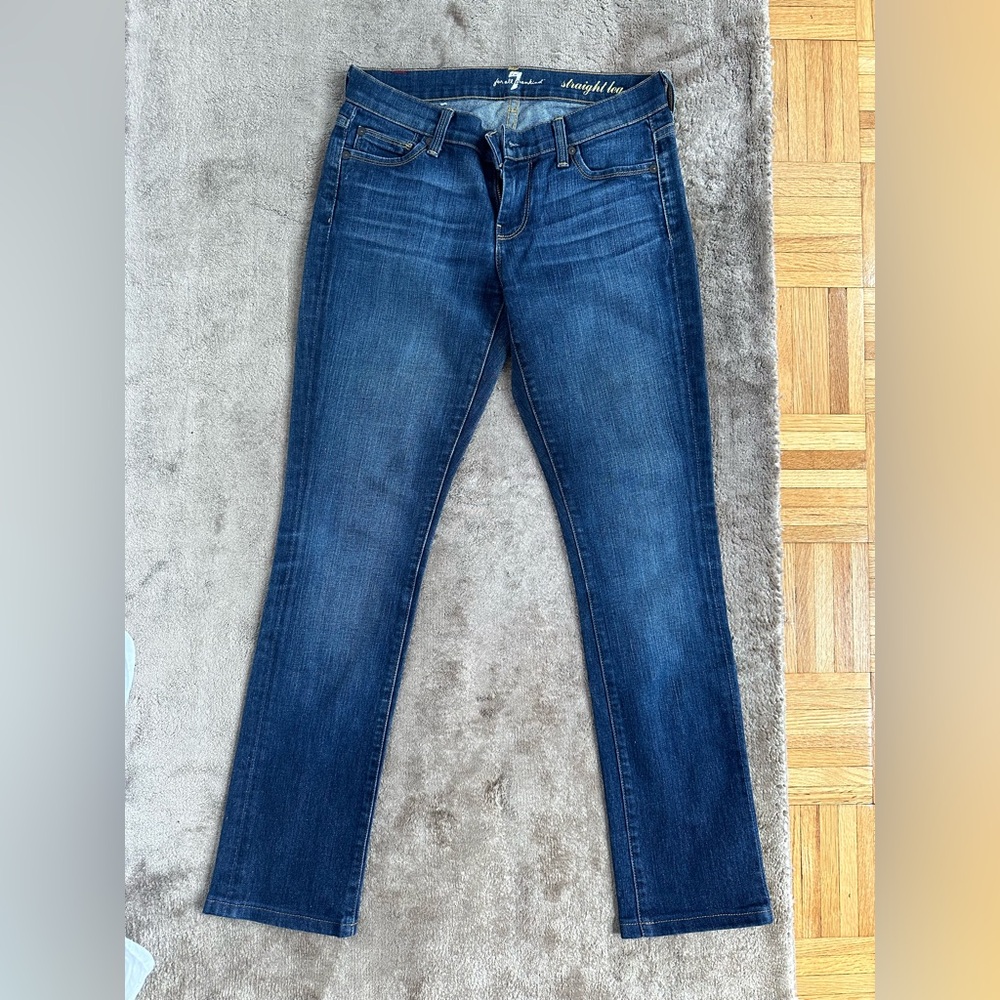 7 For All Mankind Dark Blue Straight Leg Jeans